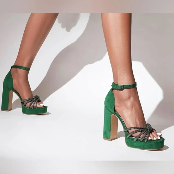 Vivianly Women's Rhinestone Platform Chunky Heels Sz 8 - Picture 10 of 10